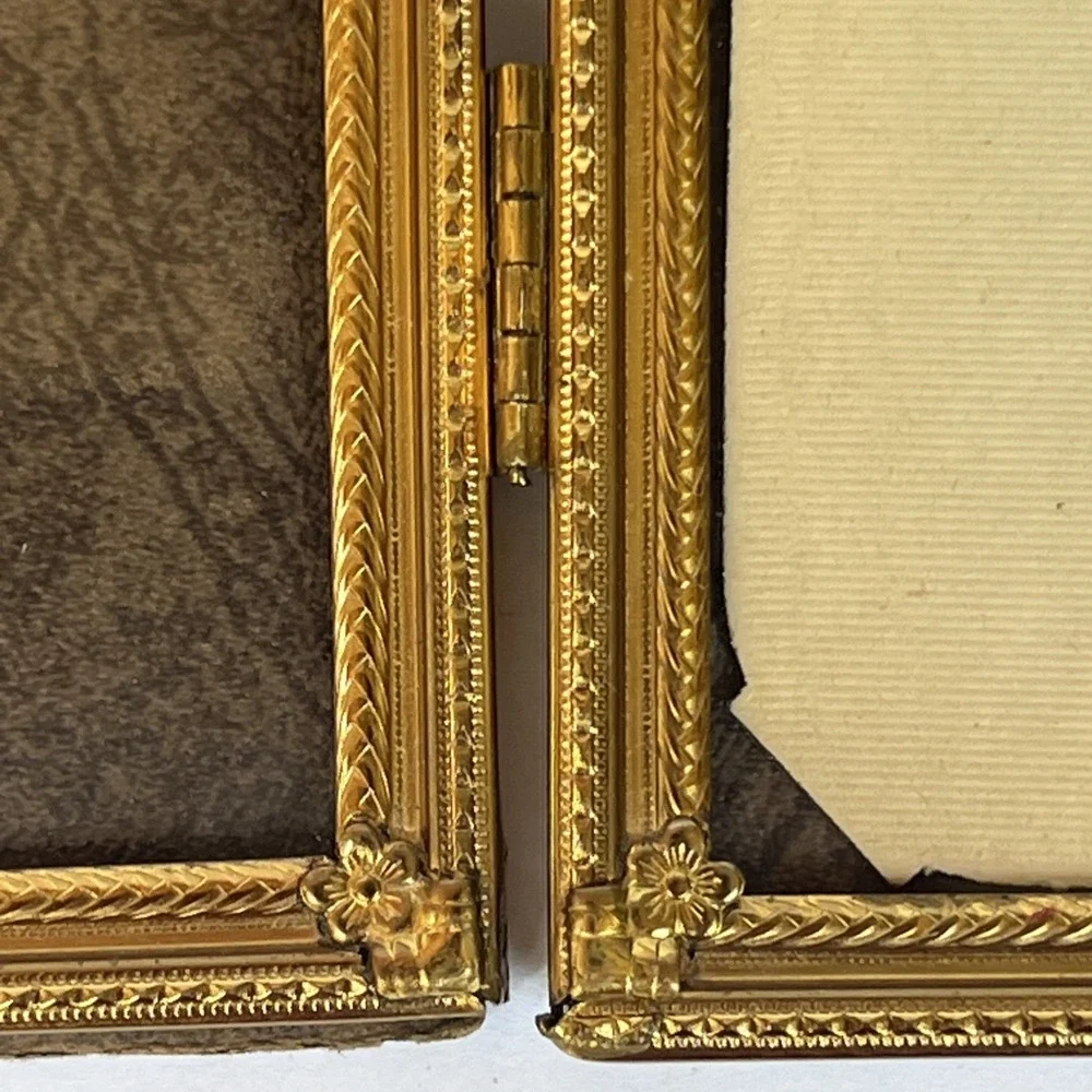 VTG Gold Tone Brass Bi Fold Double Hinged Picture Frame Holds Two 8x10 Photos